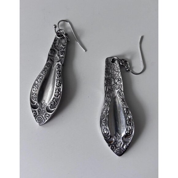 Handmade Vintage Floral Silverware Earrings dangle drop silver stainless Steel - Picture 3 of 4